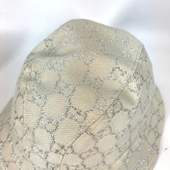 Auth GUCCI 631951 GG lame Bucket hat bob hat cotton WhiteBased - Picture 12 of 14